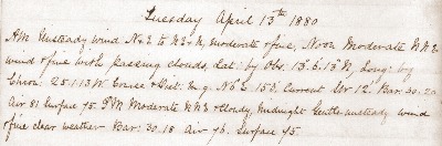 13 April 1880 journal entry